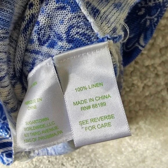 Lilly Pulitzer Linen Shirt Womens XS/S Blue White Paisley V-Neck Coastal - Picture 6 of 13